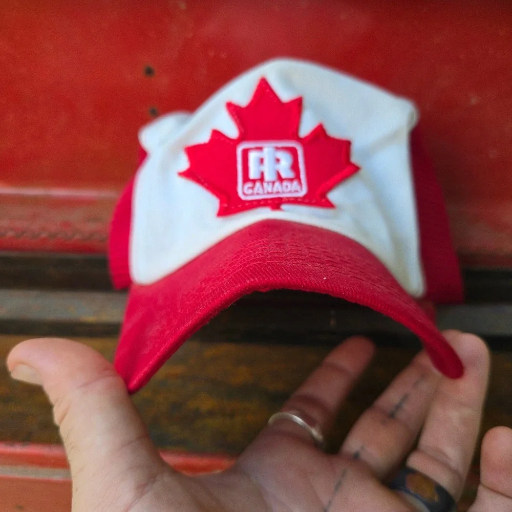 VTG Maple Leaf Fishery Products ‎ K-Brand Trucker Hat Red White Sewn In Canada
